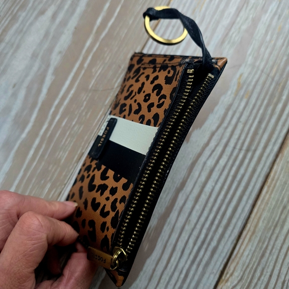 Fossil Leopard Print Zip Card Case - Brown/Black/White - Picture 3 of 3